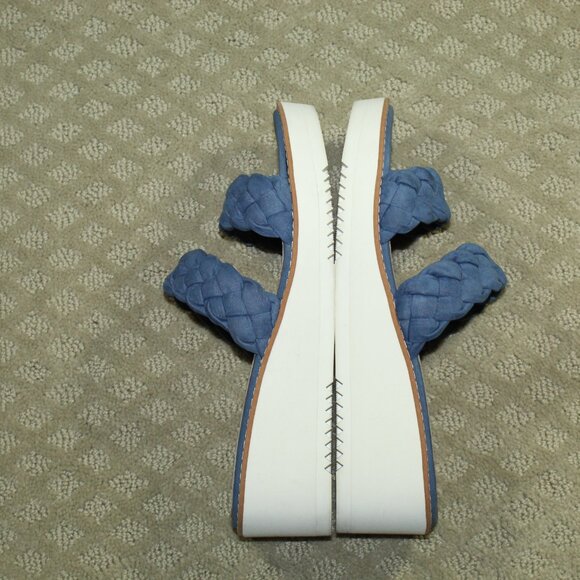 Eileen Fisher Women's 8 Blue Woven Nubuck Two Strap Platform Wedge Sandals - Picture 3 of 6